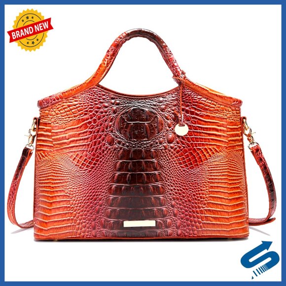 Handbags - Large Capacity Faux Leather Tote Bag with Top Handle and Crocodile Print